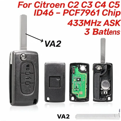 Car Key 433MHz Radio Key Remote Control ASK For Citroen C2 C3 C4 C5 Berlingo Jumper