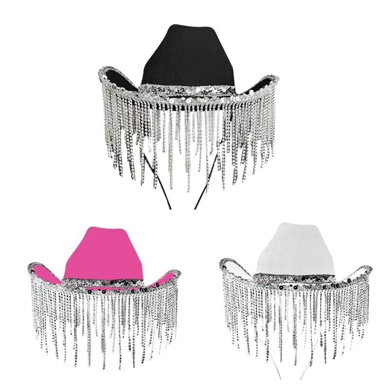 

Cowgirl Hat Cowboy Hats Rhinestones Sequins Fringe Hat Fit Most Women 066F