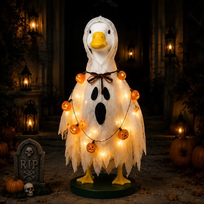 Halloween Porch Goose Outfit Light‑up Ghost Goose Clothes Holiday Party Decoration Prop
