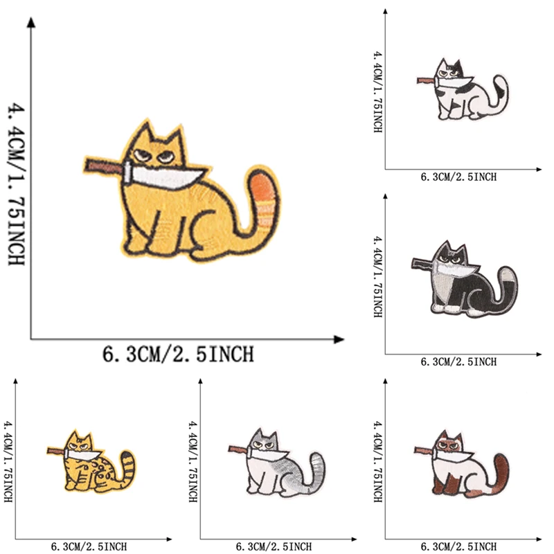 12pcs Lot Knife Cats Cute Animals For Clothes Patches Iron On Embroidered Pack Applique Diy Fabric Kids Sew Thermoadhesive