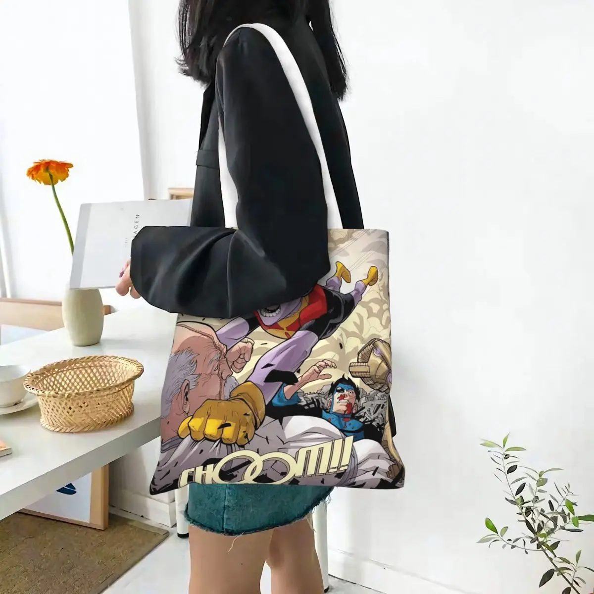 Conquest Vs Invincible Shopping Bags Canvas The Tote Bag Folding for Women Shoulder Tote Travel Handbag