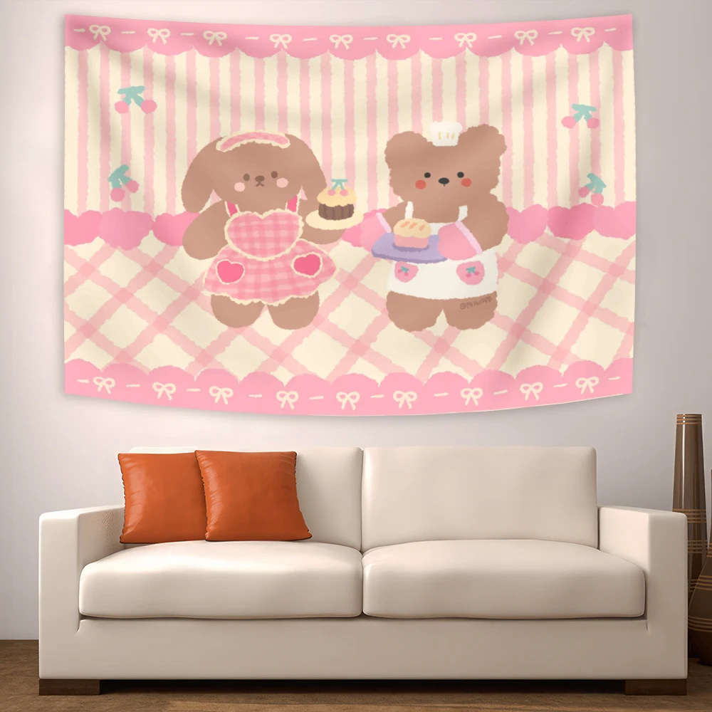 sugarbunnies Anime Tapestry Kawaii Cartoon Wall Tapestries For Teen Girl Bedroom Dorm Wall Headboard Aesthetic Decor Background