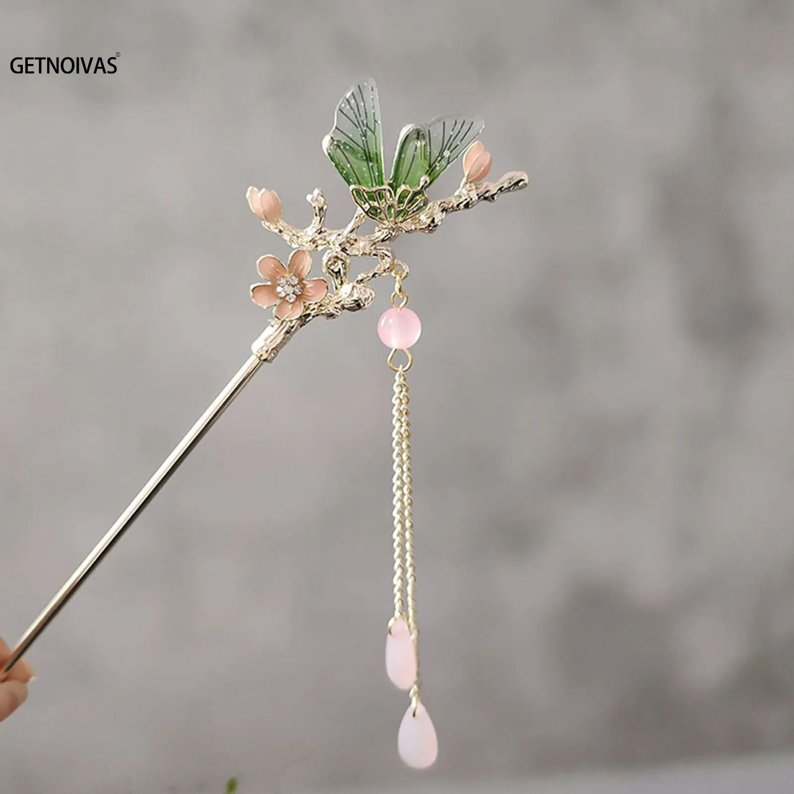 Metal Chinese Style Hair Stick Flower Dragonfly Rhinestone Hair Chopsticks Hairpin Tassel Hair Clip Hair Accessories Headdress