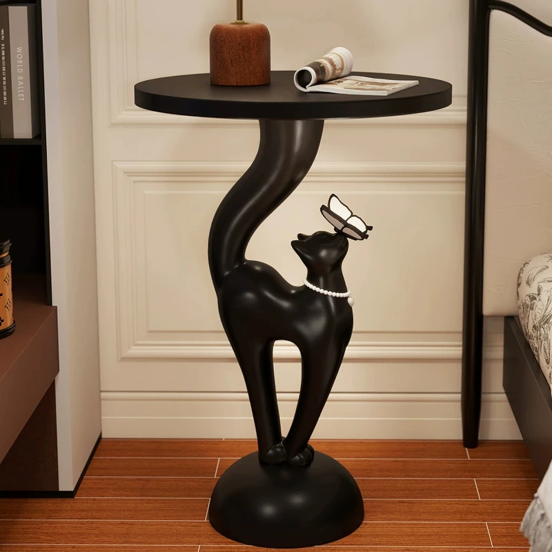 Elegant Cat Themed Black Nightstand Mid-century Bedside Accent Table Compact Bedroom Storage Rack Stylish Indoor Bedside Table