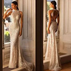 Luxury Mermaid Wedding Dresses For Women Halter Appliques Bridal Gown Sleeveless Skirt Sweep Train Backless Dress Custom Made