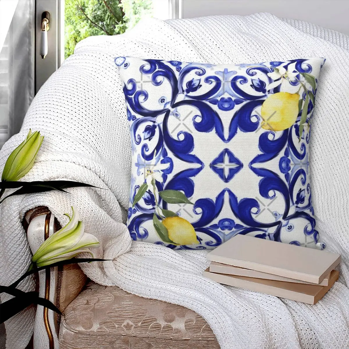 Summer,blue Tiles,mosaic, Pattern Pillow Case Pillow Cover Bedroom Body Pillow Personalized Polyester Cushion Cover