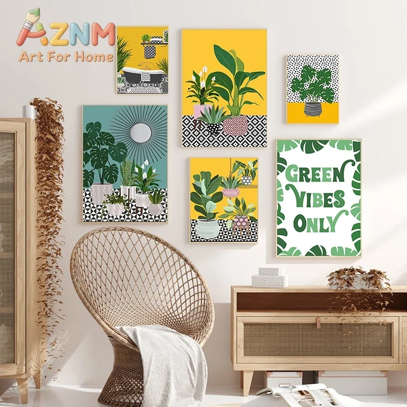 Boho Poster Botanical Bathroom Canvas Painting Tropical Plants Jungle Art Prints Nordic Wall Picture for Living room decor