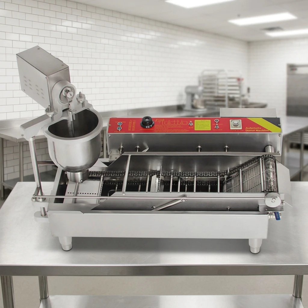 Automatic donut making machine and frying machine, snack stand donut forming frying machine