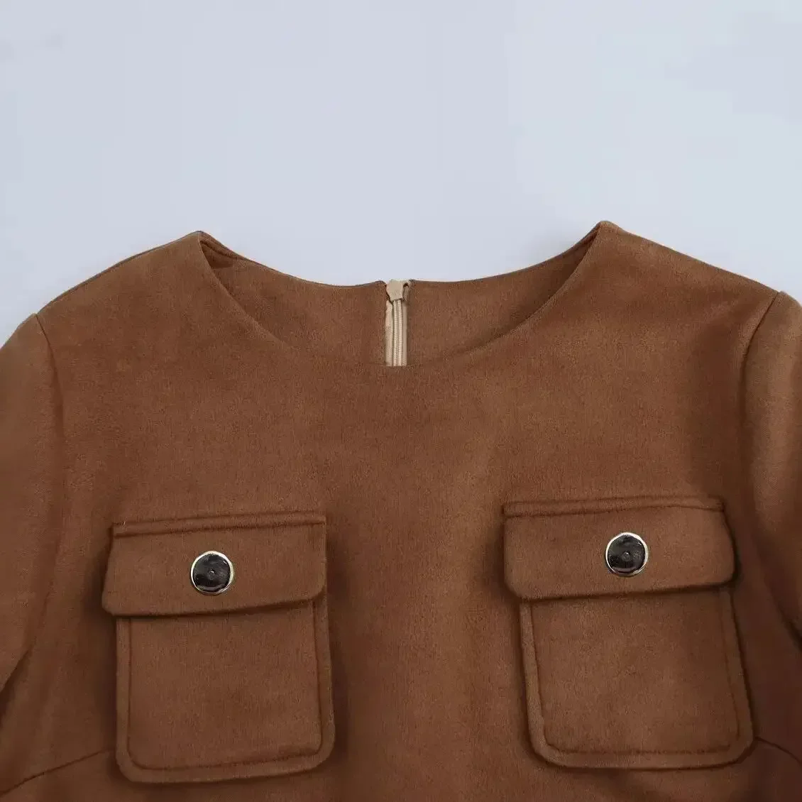 Dames elegante mini-avondjurk met riem bruin O-hals korte mouw feest nieuw in jurken dameskleding 4344157