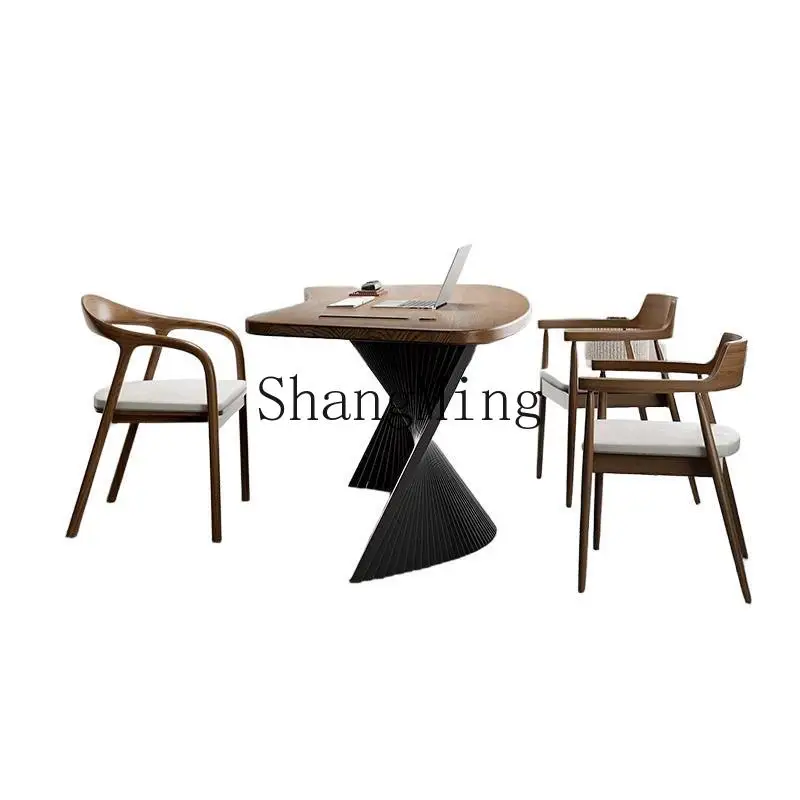 ZYY مكتب تنفيذي بسيط وحديث من الخشب الصلب المنحني على الطراز الإبداعي مكتب مكتب نسائي وكرسي خفيف فاخر ملمس راقي