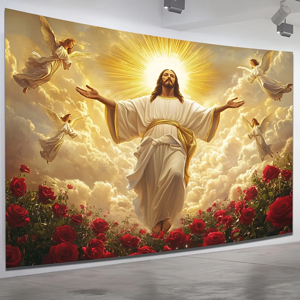 VIKAMA Heiliges Licht Jesus Wandteppich Kirche Kapelle Andacht Wohnzimmer Religiöses Thema Wohnzimmer Dekor