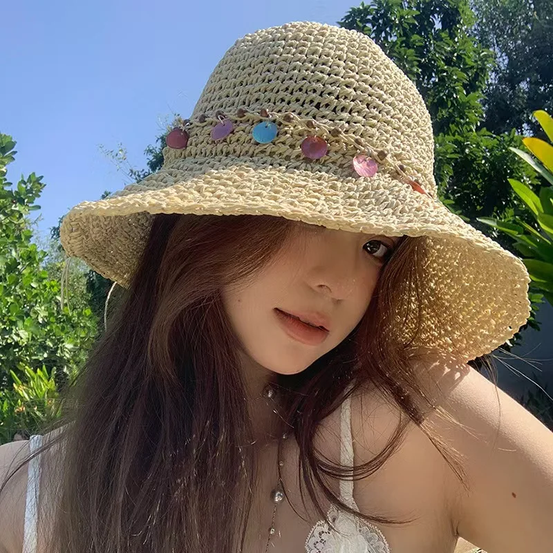 2025 NEW Fisherman's Womens Straw hat bucket hat UV Protection Sun Visor beach hat Women Visors shell Women Summer hat Cap