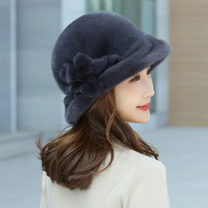 100% Real Mink Fur Hat Edamame Beanie For Girls Soft Thickened Furry Beret Ladies Hat Elegant Winter Outdoor Windproof  Warm Hat