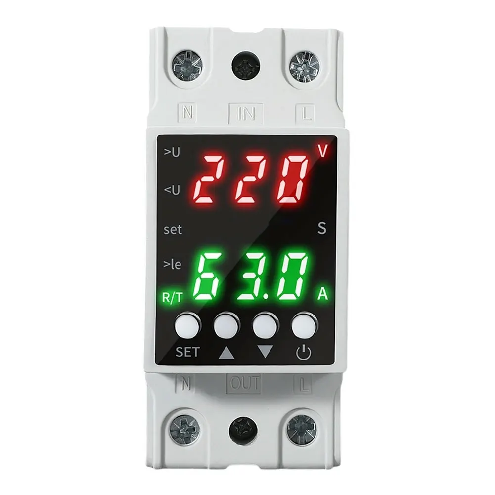 Voltage Protector with Dual LCD Display Real Time Monitoring Silicone Button Control AC80-300V 1-63A High Insulation Performance