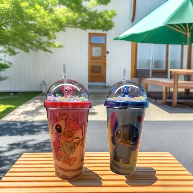

Disney Anime Stitch Straw Water Cups Creative Children's Birthday Gifts Cute Action Figures Cartoon Peripherals School Supplies