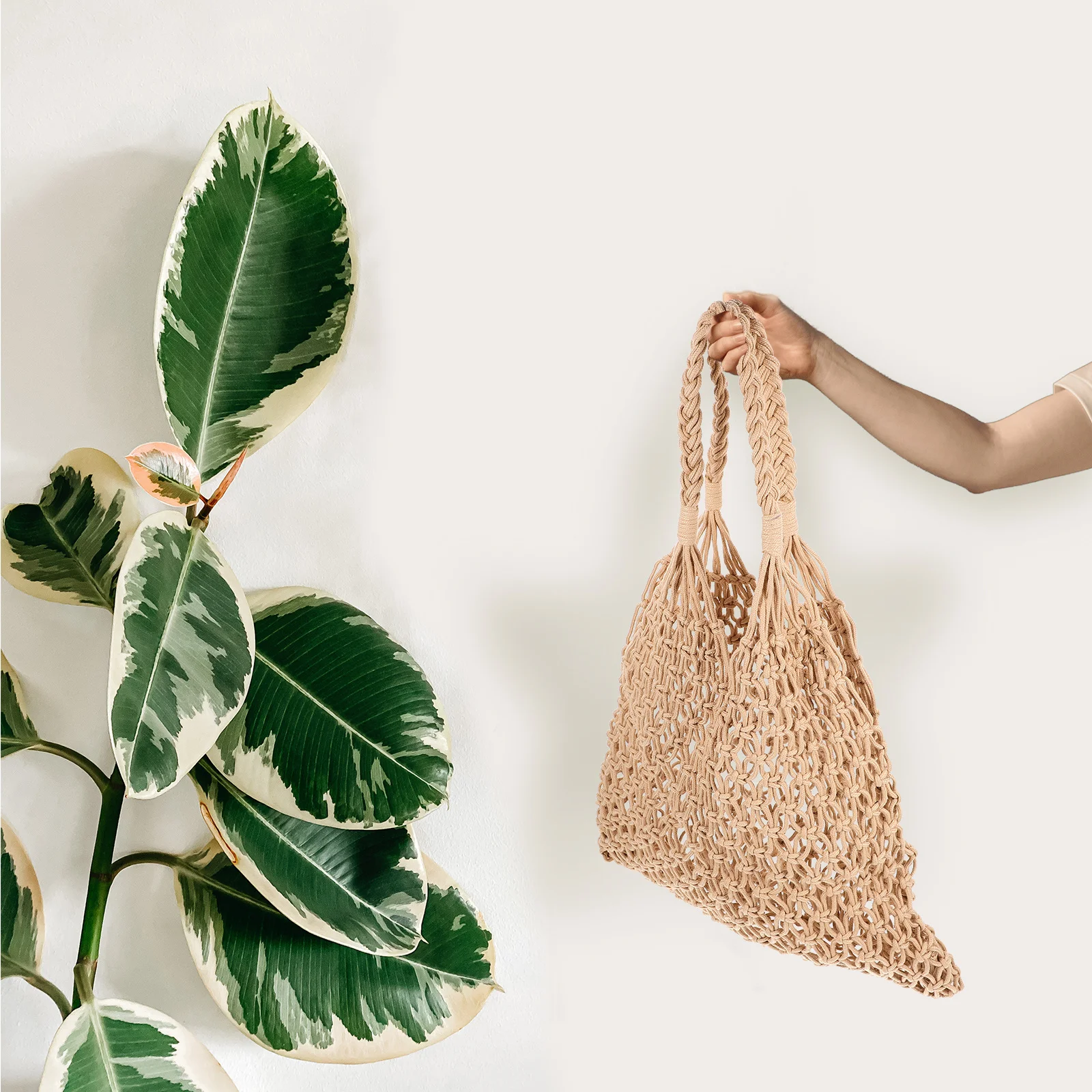 

Handmade Cotton Rope Beach Bag Lightweight Knitted Mesh Tote For Women Outdoor Picnic Travel String Bag Wallet Pouch