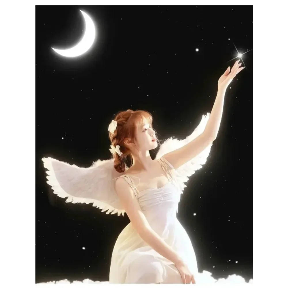 Anime Cosplay Angel Wings White Feather Devil Wings Swallow Shaped Kids Adult Performance Feather Wings Bride Flower Child Dress