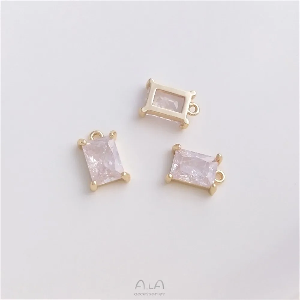 

Inlaid Ice Flower Zirconium 14K Gold Color Preservation Rectangular Oval Droplet Pendant Diy Earrings Jewelry Pendant