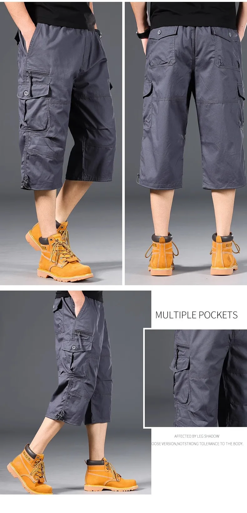 Sommer Herren Cargo-Shorts Lose Lässige Knielange Hosen Elastischer Bund Übergröße Outdoor Jogging Taktische Capri-Hosen – Detail 22