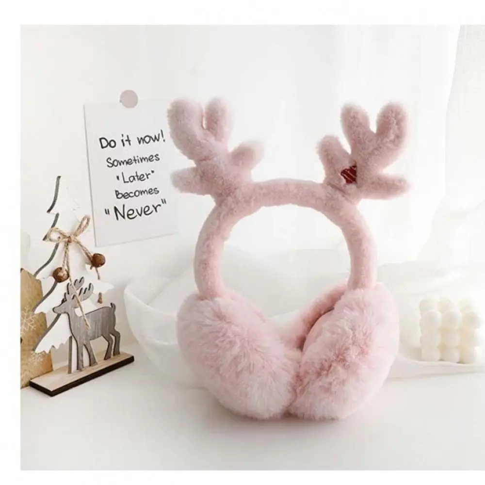 Foldable Design Reindeer Antler Earmuffs Soft Material Fluffy Faux Fur Earmuffs Portable Size Kawaii Antler Decor