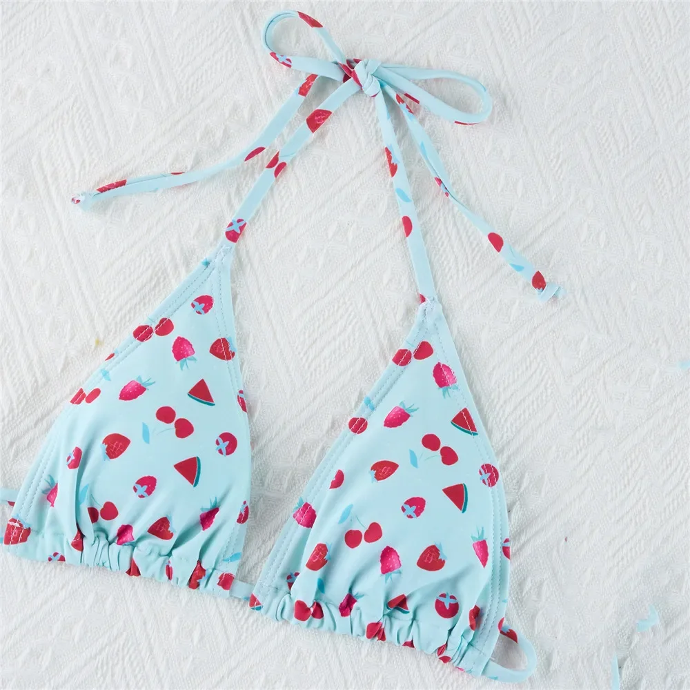 Strawberry Print Swimwear String Halter Triangle Micro Bikini Thong Swimsuit Woman 2024 Bathing Suit Bikinis Set Bathing Suit