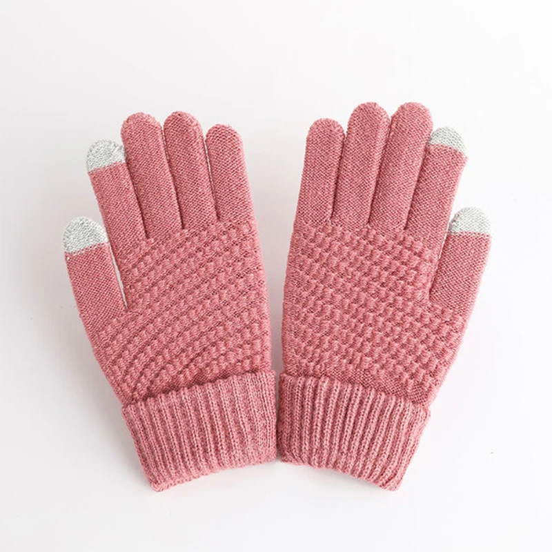 

Warm Wool Cashmere Solid Color Winter Mittens Knitted Touched Screen Gloves Women High Quality Autumn Windproof Full Fingers