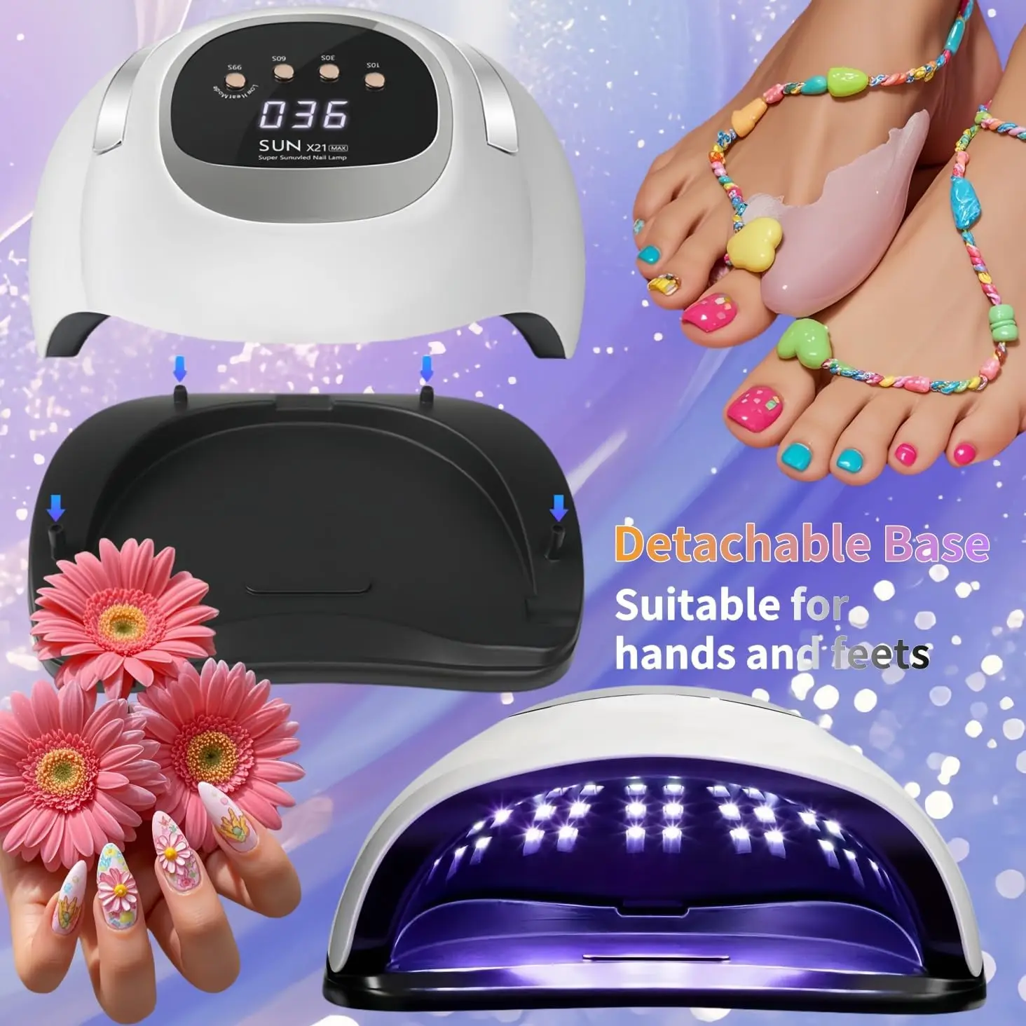 Lampe à ongles UV LED 72 perles 320W avec minuterie et capteur, sèche-vernis professionnel