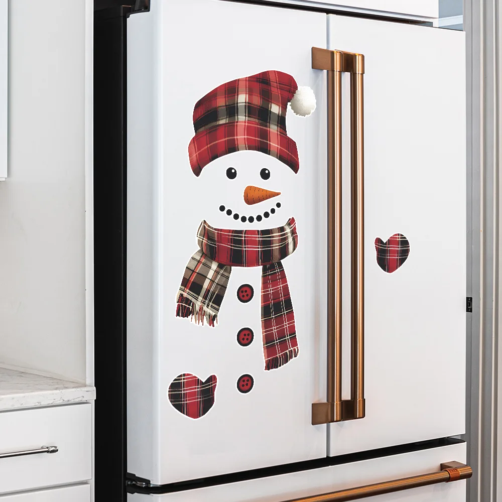 Cartoon Splicing Christmas Snowman Wall Stickers For New Year Fridge Decor Mural Home Decoration Self-adhesive Festival Decals