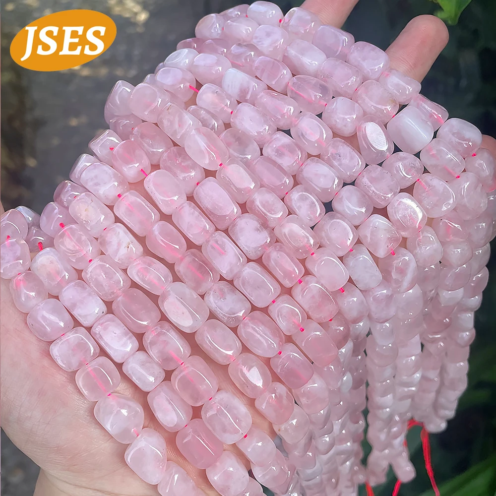 Natural Madagascar Pink Quartz Cuboid Beads Loose Rose Crystal Beads for Jewelry Making DIY Bracelet Necklace