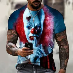 Men's Fashion 3d Printed High Quality T-Shirt Fun Scary Clown Print Top Street Personality Loose Plus Size O Neck Short Sleeve