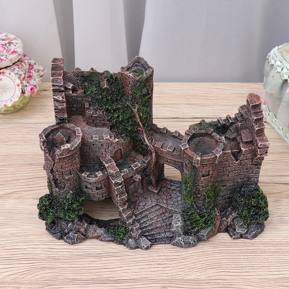 حوض السمك القلعة زخرفة الراتنج ديكور المناظر الطبيعية تحت الماء للأسماك الديكور الإبداعية خزان الأسماك القلعة تحت الماء #5