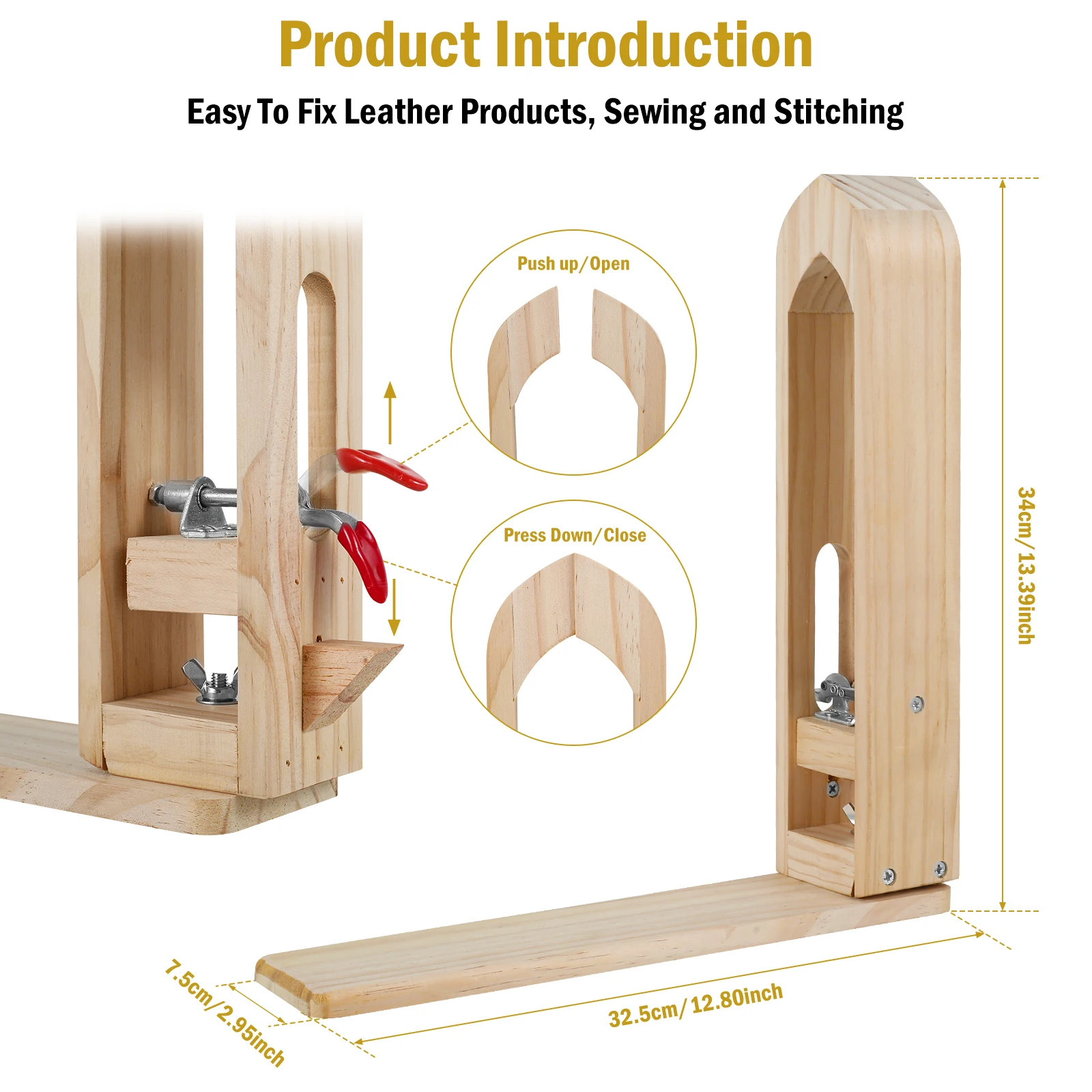 Leather Stitching Pony, DIY Leather Stitching Clamp Sewing Horse Leather Craft Tools Wood Pony Horse Clamp Hand Stitching Tool