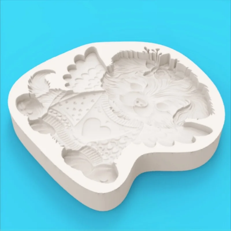 Silicone Mold for Angel Puppy Design with Flower Wreath, Wings, and Love Sweater; Healing-Themed Dessert Chocolate Fondant Decoration Making Silicone Mold - view 4