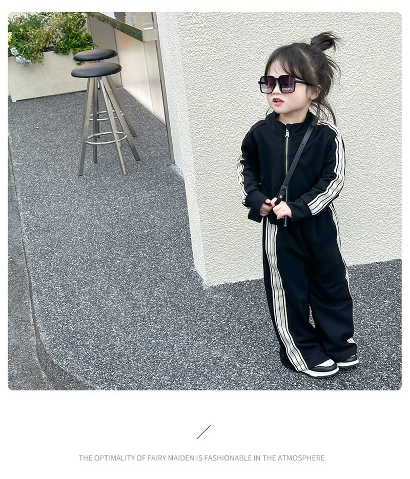 Herbst-Sportsets für Mädchen, gestreifte Mäntel + Hosen, 2-teilig, neue lässige, lockere Outfits, modische Kinderkleidung, Anzüge für 2–8 Jahre – Detail 10