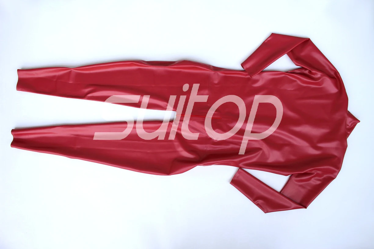 Suitop Latex Rubber jumpsuit in Metallic Red  color front zip to crotch