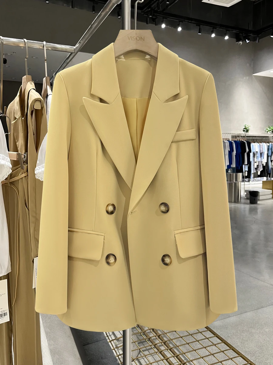 

Женский корейский пиджак Ele Khaki: модный, однотонный, на пуговицах, с длинным рукавом, для офиса и повседневной носки, весна-осень