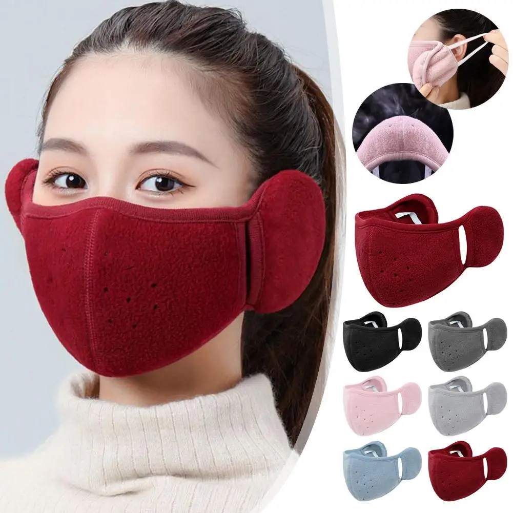 Winter Warm Face Mask Cold-Proof Breathable Earmuff Windproof 3D Polar Fleece Half Face Cover Motorcycle Bicycle Riding Mask