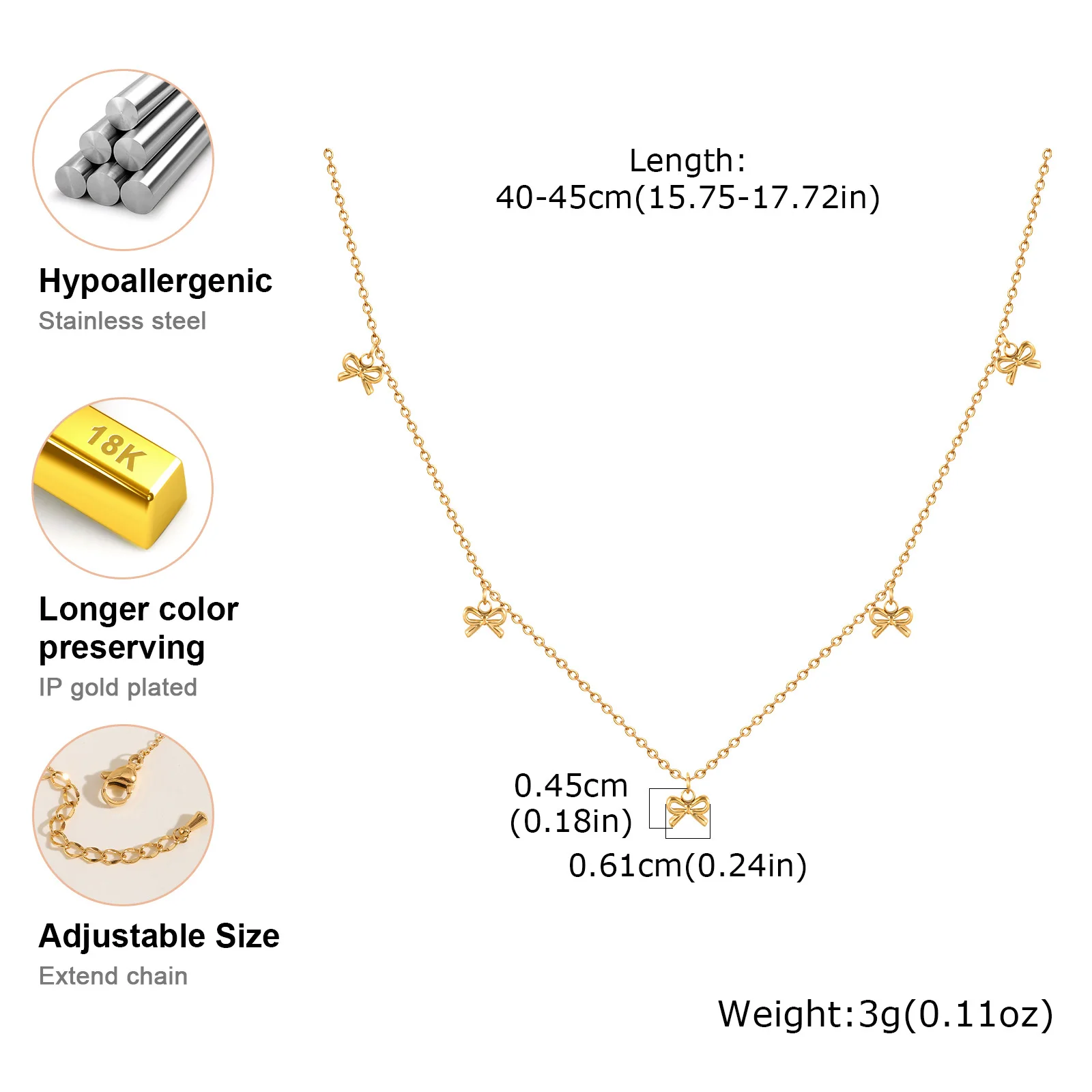 Stainless Steel Bow Pendnat Necklace for Women, Personal Gold Plated Jewelry