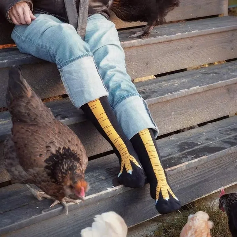 1Pair Socks Knee High Socks Internet Famous Ostrich Pattern Autumn and Winter Funny Chicken Foot Stockings