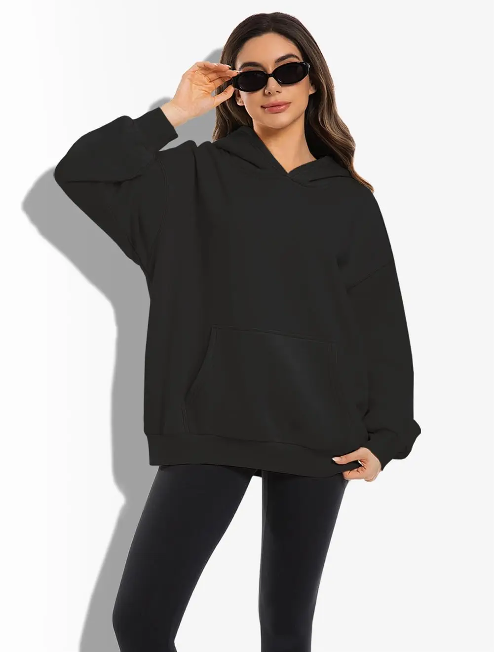 هوديي نسائي قطني رمادي فاتح فضفاض مناسب للخريف والشتاء والدفء ملابس غير رسمية من الأمام نجمة صغيرة خلفية نمط نجمة كبيرة #4