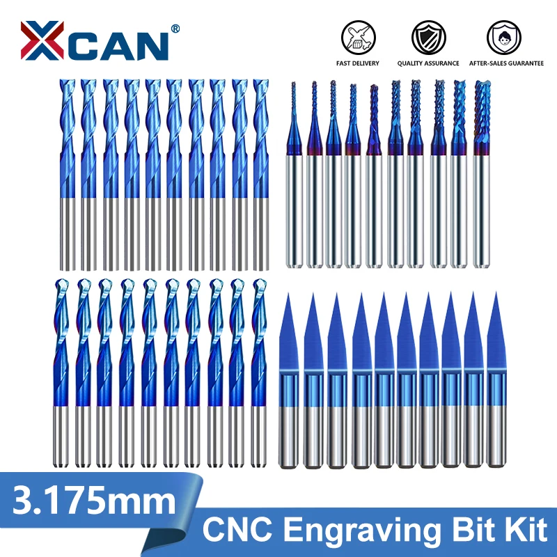 

XCAN CNC Engraving Bit Kit 40pcs Nano Blue Coated CNC Router Bits Cutting Milling Cutter 1/8" Shank Carbide Milling Tools