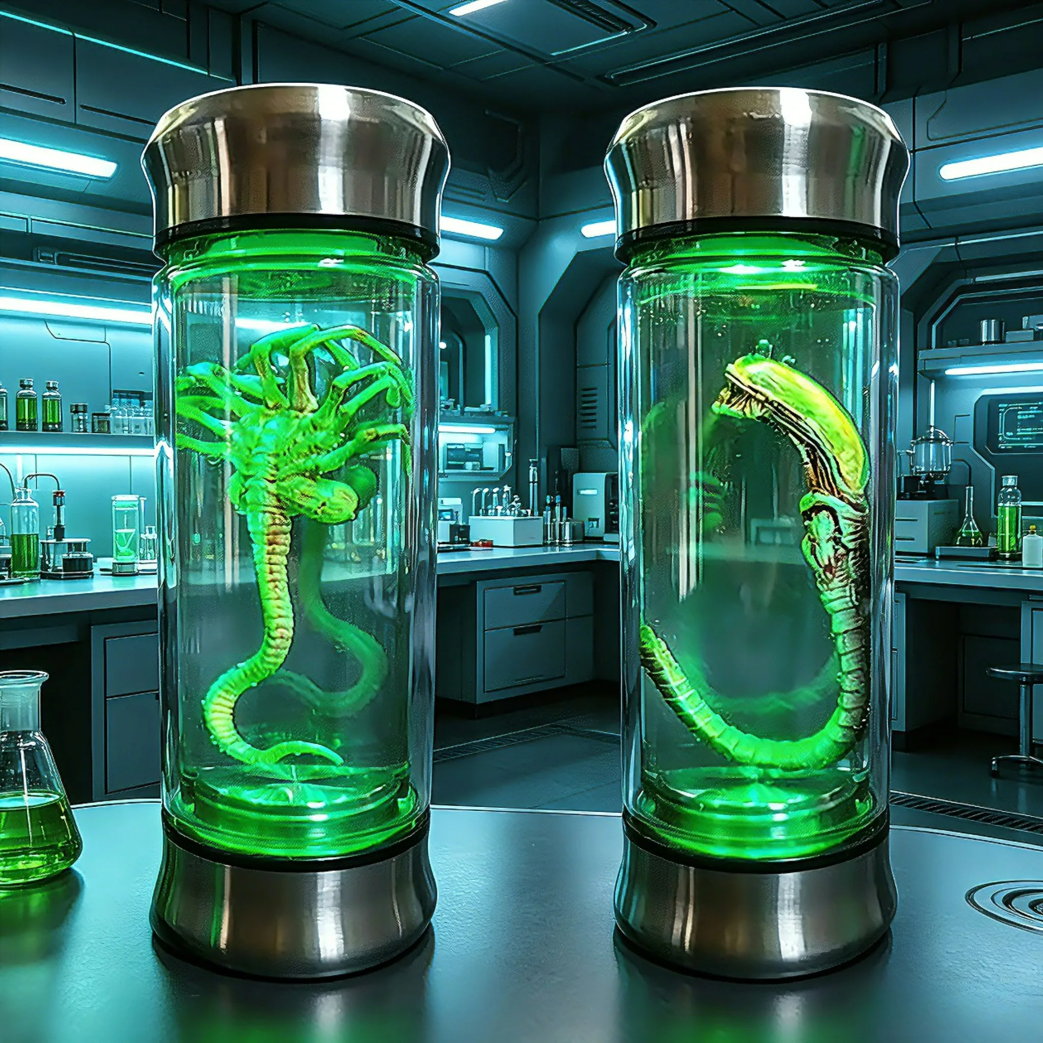 Alien Glow Jar Xenomorph Specimen Facehugger Embryo Glass Jar Movie Prop Replica Home Decor Desktop Crafts Sculpture Decoration