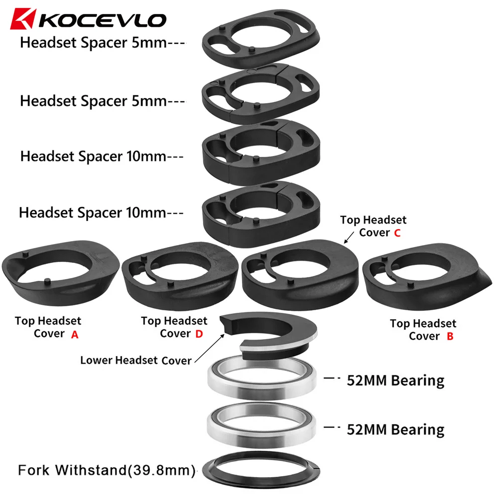 Kocevlo Road Bike Fully integrated cable routing Headset 1.5in Bearing Headset Compatible with systems