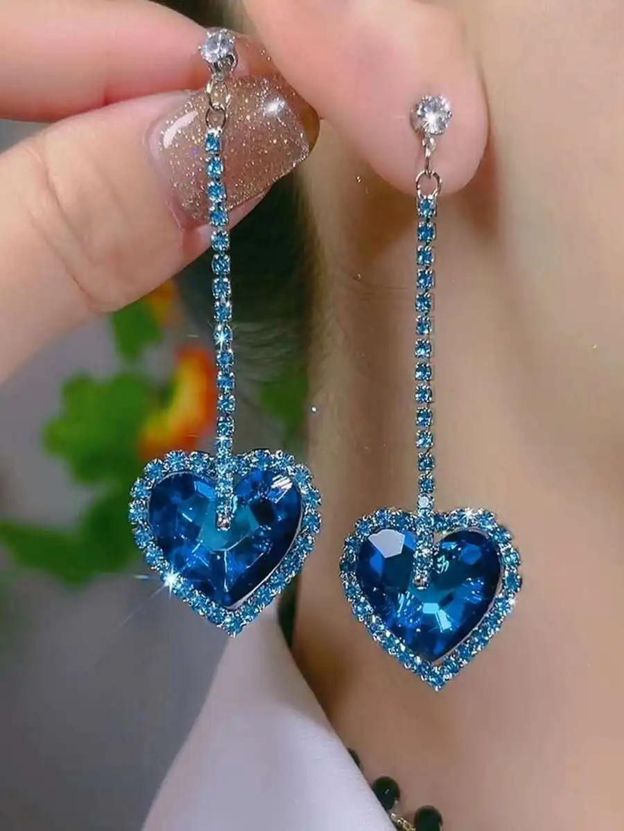 Rhinestone Heart Drop Earrings for Valentine’s Day Mother’s Day Gift