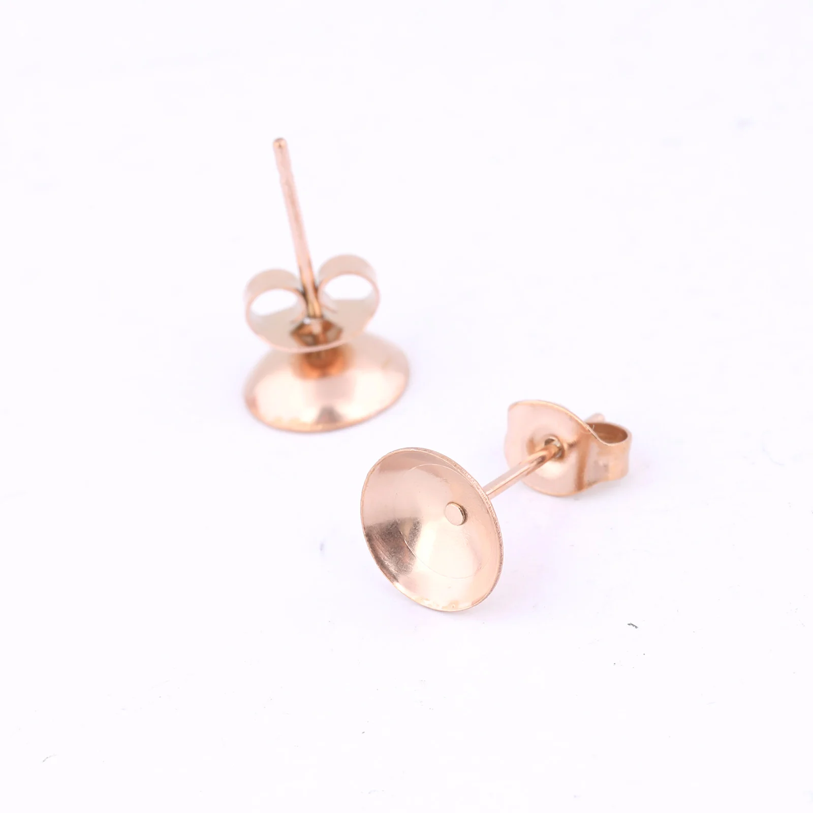 20pcs Stainless Steel 8mm Post Earring Cup Bezel Setting Blanks Studs For Pearl Beads Diy Jewelry Making Accessories Rose Gold