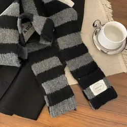 Fashion Korean Y2K Striped Scarf Retro Warm Winter Scarf Harajuku Black White Long Scarves Outdoor Streetwear Stripe Shawl Wrap