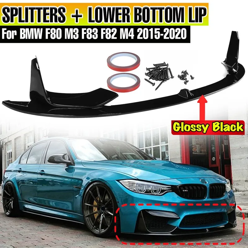 F80 Car Front Bumper Spoiler Lip Diffuser Body Kit + Side Splitter Aprons Guard Protector For BMW F80 M3 F83 F82 M4 2015-2020