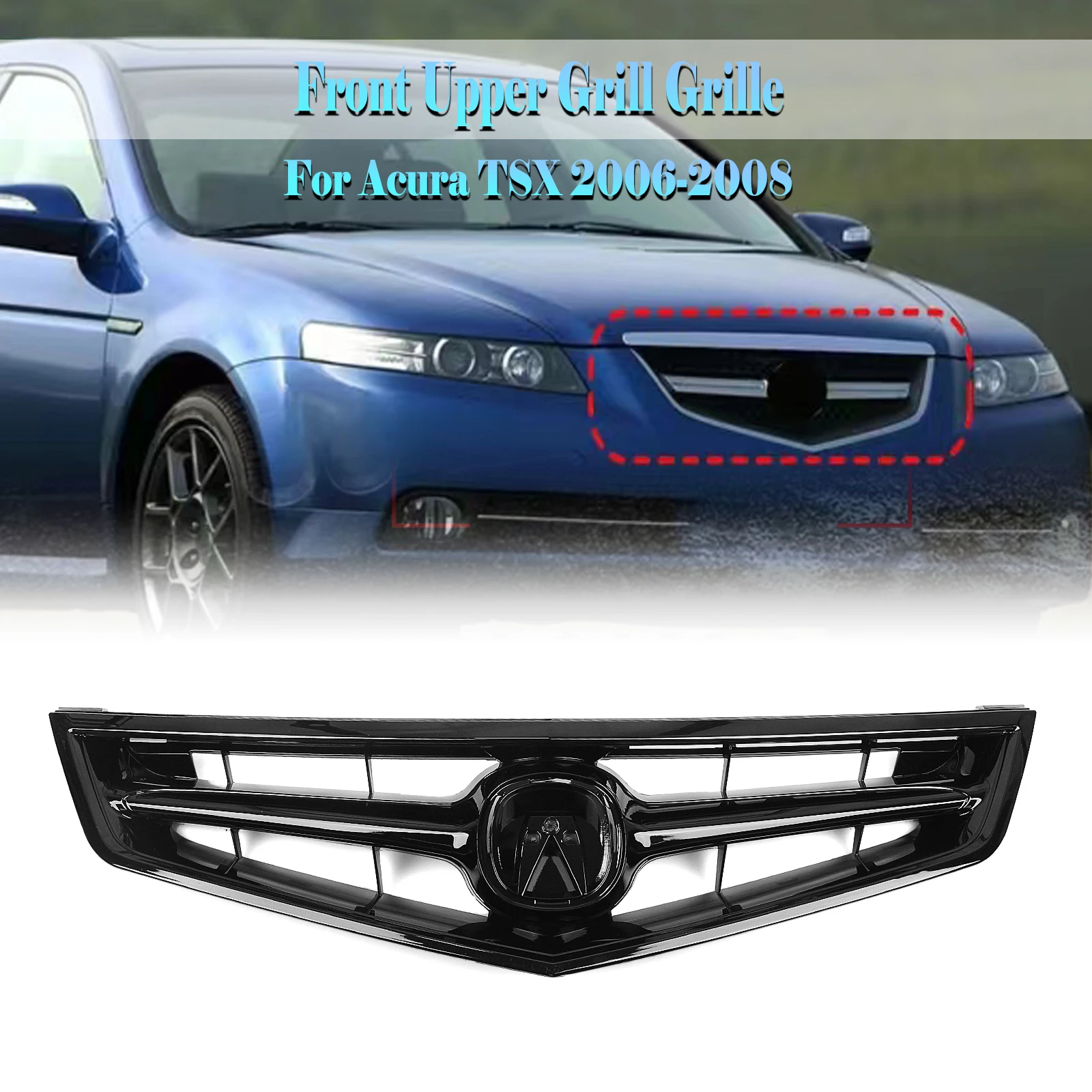 

Racing Grills For Acura TSX 2006-2008 Front Grille Gloss Black Car Upper Bumper Hood Mesh Grid Body Kit