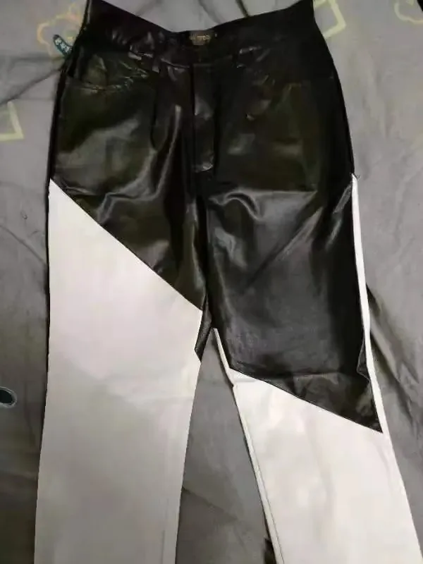 27-46 Male Costumes Black And White Patchwork Leather Pants Men's Fashion Jazz Dance Ds Costume Plus Size Stage Singer Costumes