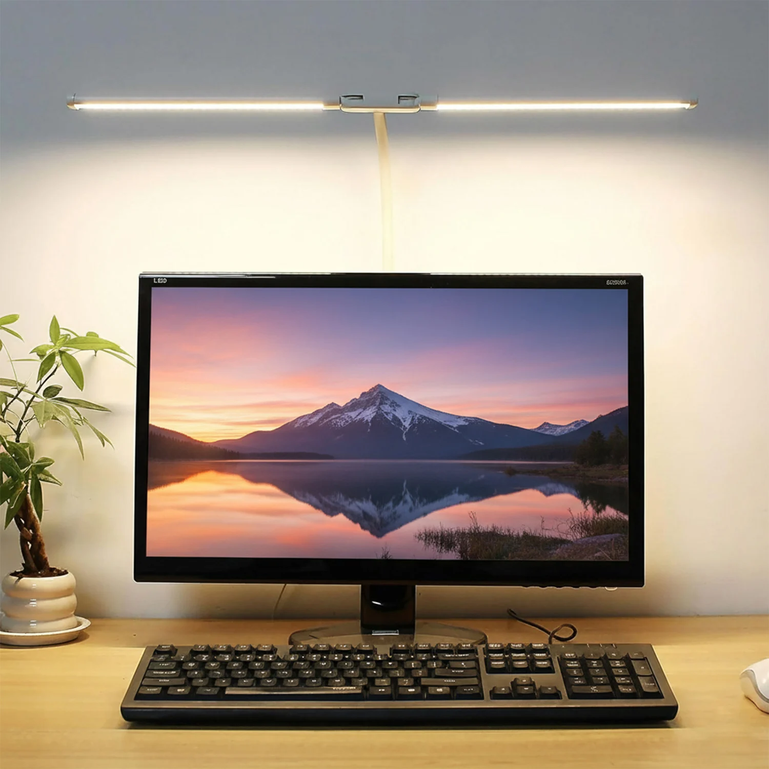 

Double-arm LED Desk Lamp, Eye Protection LED Table Lamp with 3 Colours and 10 Brightness Levels, Office Gooseneck Table Lamp